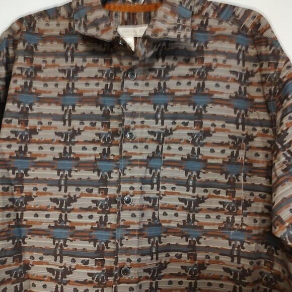 New Territory Ahead Brown Multi-Color Design Long Sleeve Shirt Men's L - Picture 2 of 2